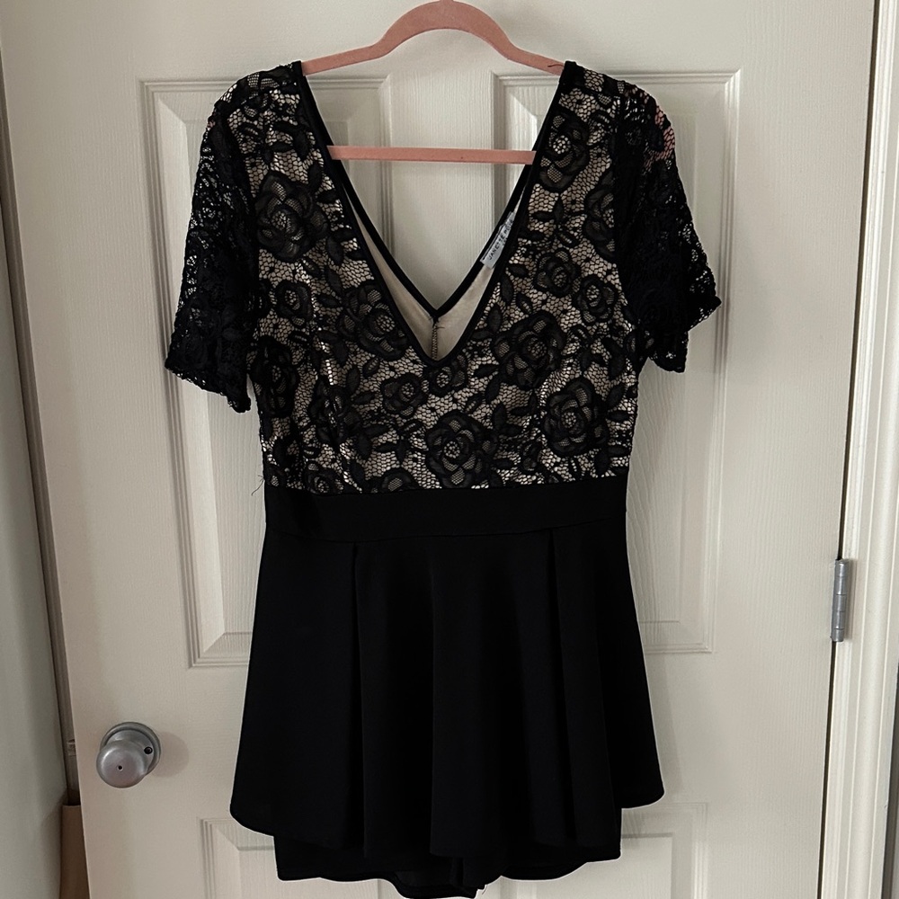 Black Lace V-Neck Romper Dress